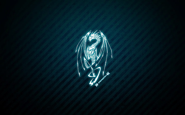дракон лого, син, дракон, HD тапет