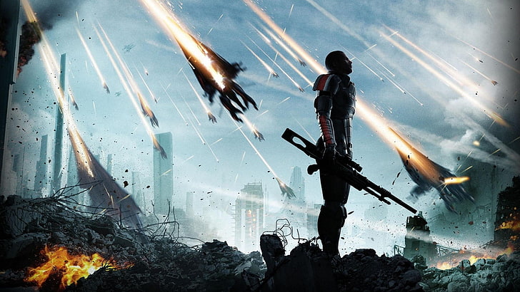 moto standard noir et gris, Mass Effect, Commander Shepard, Fond d'écran HD