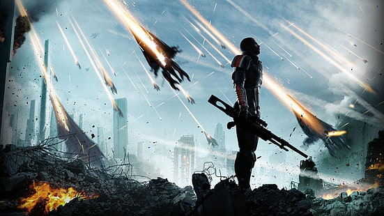 svart och grå standardmotorcykel, Mass Effect, Commander Shepard, HD tapet HD wallpaper