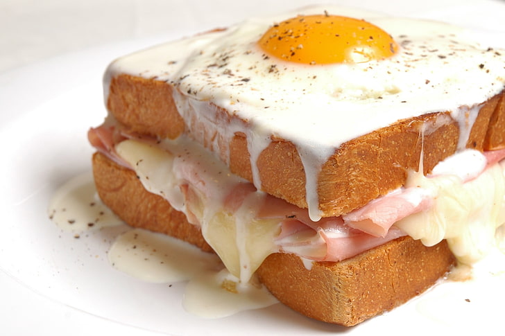 ham sandwich, food, bread, fried egg, cheese, HD wallpaper