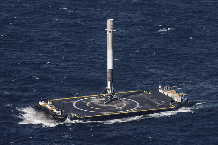 платформа, ракета, корабль, SpaceX, море, HD обои