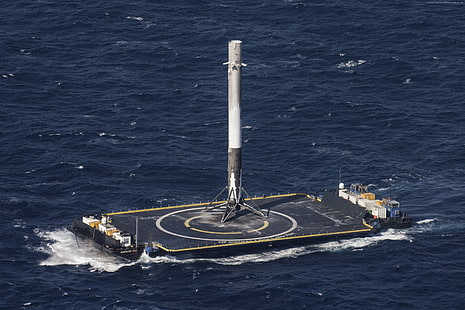 plataforma, cohete, nave, SpaceX, mar, Fondo de pantalla HD HD wallpaper