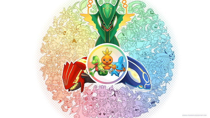 илюстрация на различни животни, Pokémon, Rayquaza, HD тапет