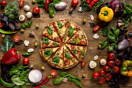 пицца, еда, овощи, фрукты, HD обои HD wallpaper