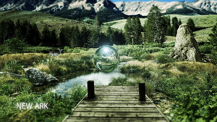 Berge, Wald, Landschaft, Fotomanipulation, HD-Hintergrundbild