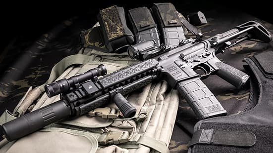 armas, rifle, arma, silenciador, personalizado, ar-15, rifle de assalto, silenciador, ar 15, HD papel de parede HD wallpaper