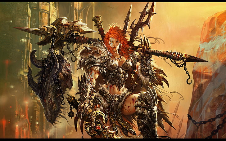 Fondo de pantalla de personaje femenino, Diablo, Diablo III, Bárbaro (Diablo III), Fantasía, Guerrero, Mujer Guerrera, Fondo de pantalla HD