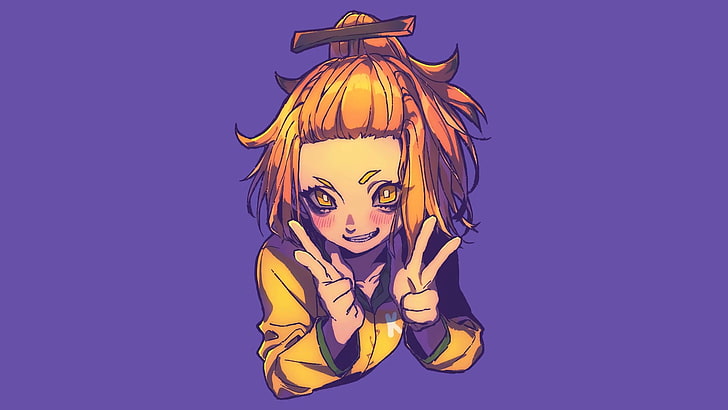 Anime, Manga, Anime Girls, einfacher Hintergrund, Minimalismus, lila Hintergrund, gelbe Augen, HD-Hintergrundbild