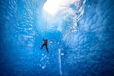 cahaya, olah raga, manusia, es, gletser, pendaki, pendakian, Wallpaper HD HD wallpaper
