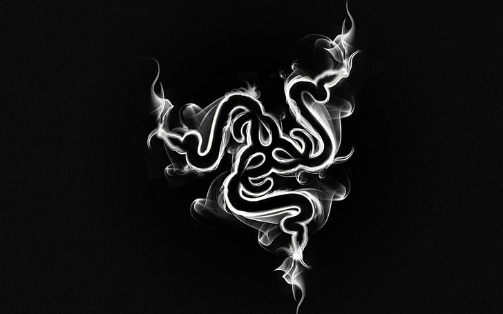 illustrazione logo Razer nera, Razer, giochi per PC, hardware, tecnologia, logo, fumo, Sfondo HD