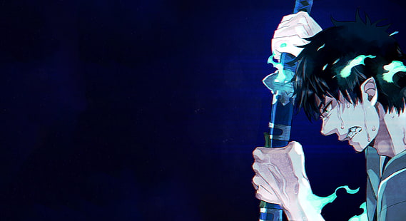 Аниме, син екзорсист, Ao No Exorcist, черна коса, пламък, Rin Okumura, HD тапет HD wallpaper