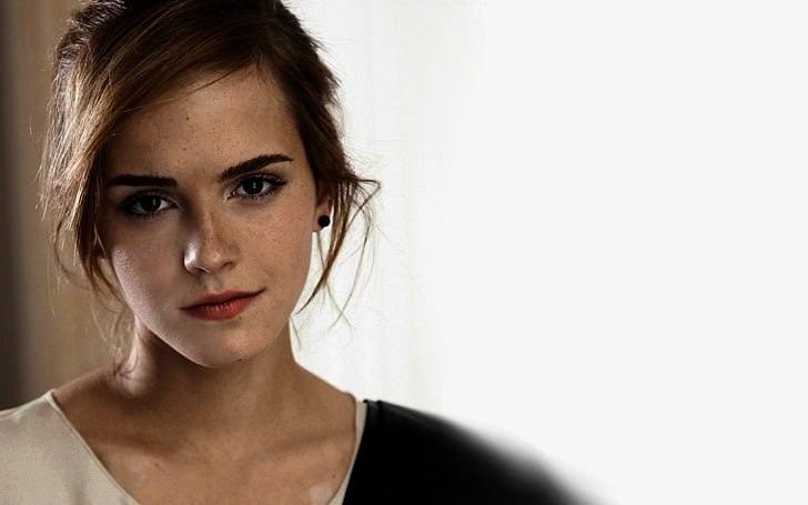 Emma Watson, Emma Watson, looking at viewer, face, red lipstick, celebrity, actress, women, HD wallpaper