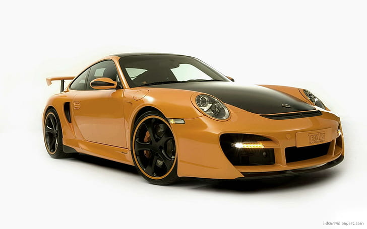 Porsche 911 Techart, orange and black porsche carrera, porsche, techart, HD wallpaper