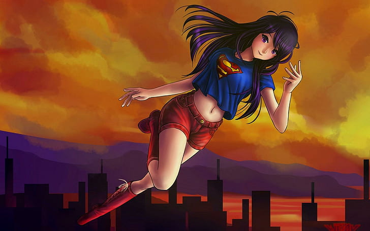 Supergirl Anime Art, purple haired female anime character, supergirl, anime, HD wallpaper