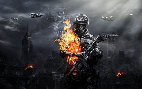 видео игри бойно поле пожар небостъргач реактивен самолет самолет унищожение оръжие военни супресори тъмен дим война САЩ армия бойно поле 3, HD тапет HD wallpaper