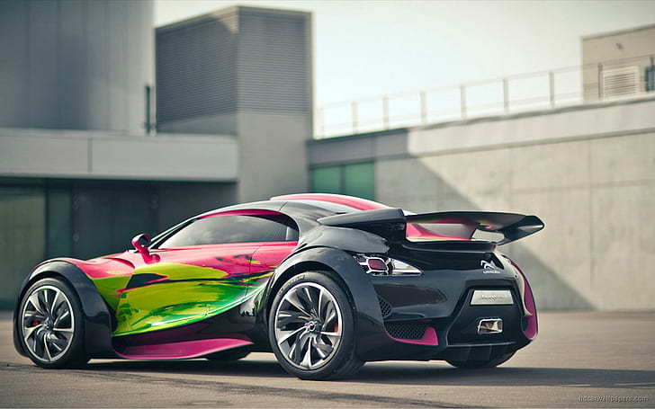 Citroen Survolt Concept Car 2, pink green and black sports car, concept, citroen, survolt, cars, HD wallpaper