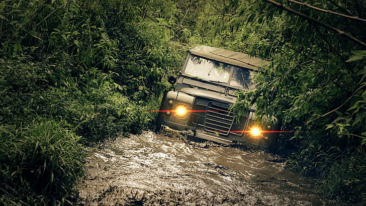 jeep, mud, flooding, jungle, boondocks, off roading, land rover, off road vehicle, offroad, off road, HD wallpaper