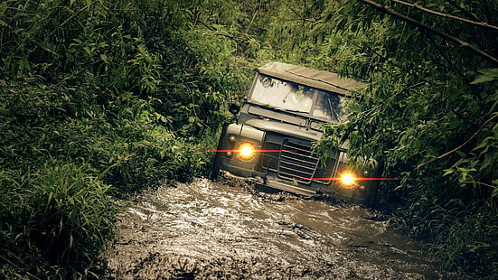 jeep, boue, inondation, jungle, boondocks, tout terrain, land rover, véhicule tout terrain, tout terrain, tout terrain, Fond d'écran HD HD wallpaper