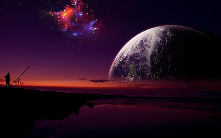 Schattenbild der Person und des Planeten, Fantasiekunst, Planet, Raumkunst, digitale Kunst, Raum, HD-Hintergrundbild