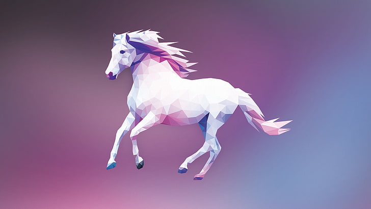 白、ピンク、紫の馬のイラスト、馬、低ポリ、デジタルアート、カラフル、シンプル、ミニマリズム、 HDデスクトップの壁紙