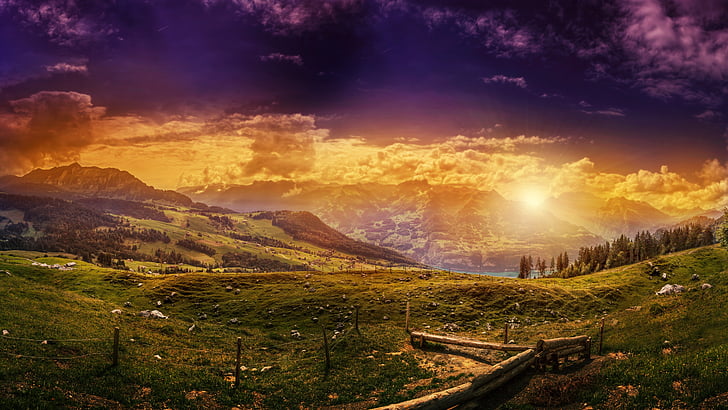 5k uhd, cielo, naturaleza, Alpes suizos, campo, Suiza, luz solar, montaña, nube, colina, 5k, paisaje de monte, tierras altas, puesta de sol, paisaje, tarde, Fondo de pantalla HD