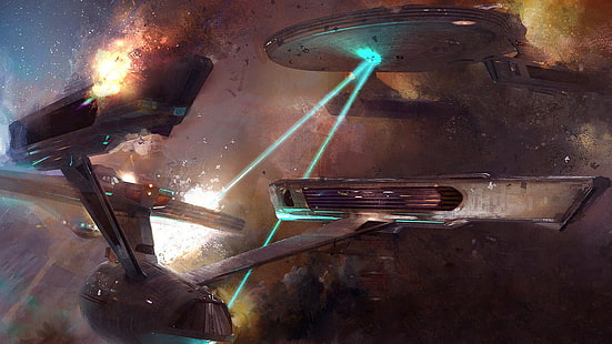 сив космически кораб Startrek, научна фантастика, Star Trek, Star Trek: The Wrath of Khan, USS Reliant (космически кораб), USS Enterprise (космически кораб), HD тапет HD wallpaper