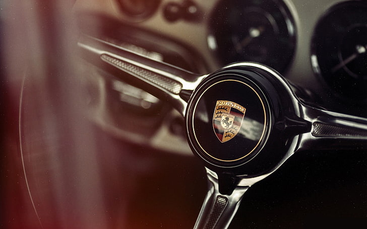 selective focus photography of Lamborghini steering wheel, car, Porsche, HD wallpaper