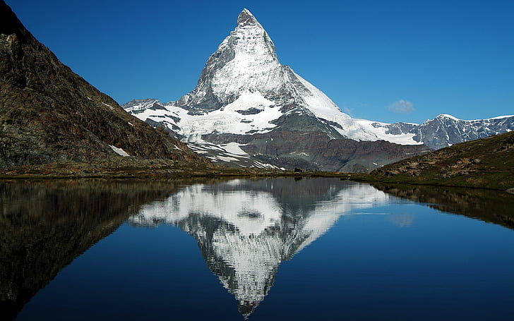 山、雪、反射、自然、風景、マッターホルン、スイス、 HDデスクトップの壁紙