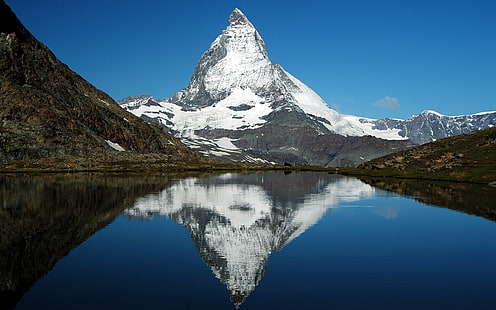 горы, снег, отражение, природа, пейзаж, Маттерхорн, Швейцария, HD обои HD wallpaper