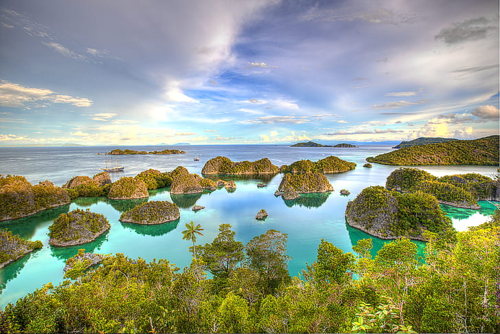 sea, Islands, tropics, yachts, Indonesia, hdr, West Papua, Besir, HD wallpaper