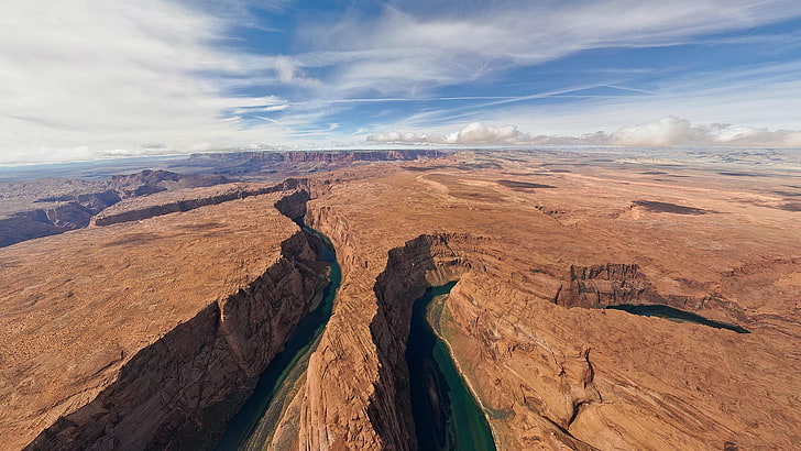 cliff and river, nature, landscape, river, Badlands (nature), badlands national park, South Dakota, USA, HD wallpaper