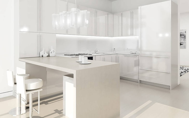 white wooden kitchen cabinets, furniture, white, bathroom, kitchen, HD wallpaper