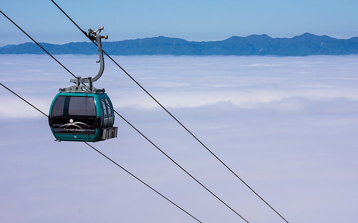 Pojazdy, kolejka linowa, chmura, mgła, góry, tramwaj, Tapety HD