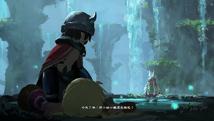 Made in Abyss, anime girls, anime boys, HUD, video game art, blond hair, Regu (Made in Abyss), Riko (Made in Abyss), Nanachi (Made in Abyss), fan art, 2D, concept art, HD wallpaper