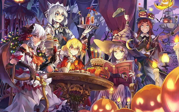 Beautiful anime girls, halloween, Beautiful, Anime, Girls, Halloween, HD wallpaper