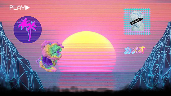 vaporwave ، الشبكة ، الشمس، خلفية HD HD wallpaper