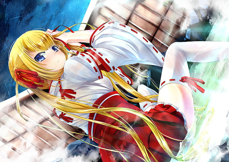 anime girl, thermal springs, blonde, Anime, HD wallpaper