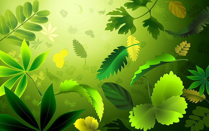 Grün lässt Illustrationstapete, Blätter, Formanlage und zeichnet, HD-Hintergrundbild