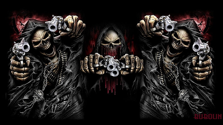 Dark, Skeleton, Grim Reaper, Gun, HD тапет