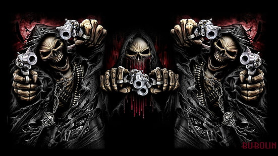 Dark, Skeleton, Grim Reaper, Gun, HD тапет HD wallpaper