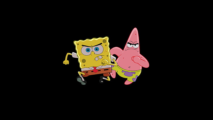 Ilustrasi Spongebob Squarepants dan Patrick, sederhana, latar belakang sederhana, latar belakang hitam, SpongeBob SquarePants, Patrick Star, Wallpaper HD