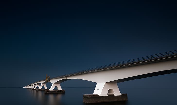 night, bridge, Netherlands, Zeeland, Noord-Beveland, HD wallpaper