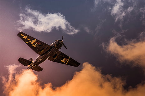 самолет, Втората световна война, небе, облаци, Grumman TBF Avenger, военен самолет, жълт, HD тапет HD wallpaper