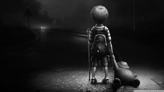chłopiec trzymający pluszową zabawkę cyfrowa tapeta, samotność, izolacja, smutek, Tapety HD HD wallpaper
