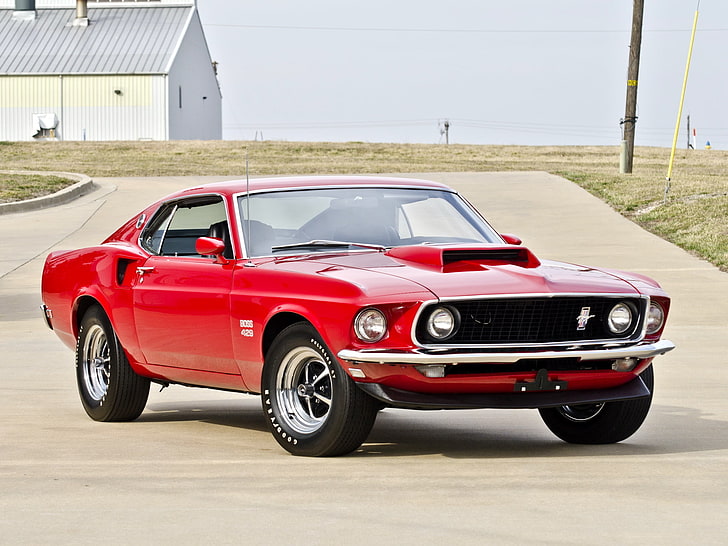 red Ford Mustang coupe, boss, muscle car, ford, 1969, red, 429, mustang, HD wallpaper