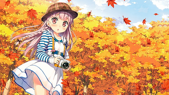 Kantoku, autunno, capelli rosa, Sfondo HD HD wallpaper