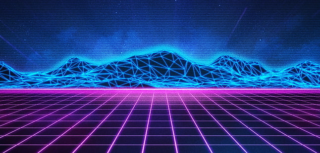 Mountains, Music, Neon, Hills, Electronic, Synthpop, VHS, Darkwave, Synth, Retrowave, Synth-pop, Synthwave, Synth pop, HD wallpaper HD wallpaper