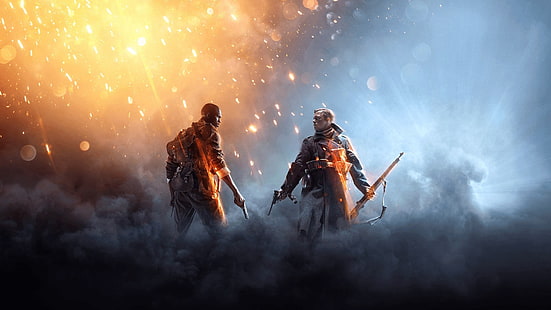 deux hommes tenant un fond d'écran numérique pistolet, Battlefield 1, Battlefield, guerre, jeux vidéo, art numérique, soldat, oeuvre d'art, rendu, Fond d'écran HD HD wallpaper