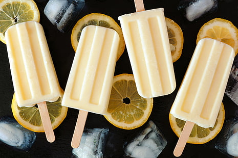 сладолед попсикул, лимон, кубчета лед, Храна, HD тапет HD wallpaper