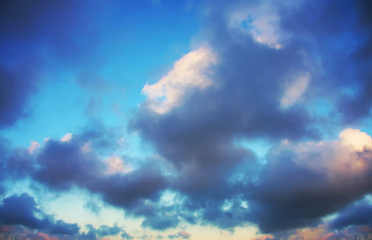 Evening Blue, evening, blue, clouds, 3d and abstract, HD wallpaper